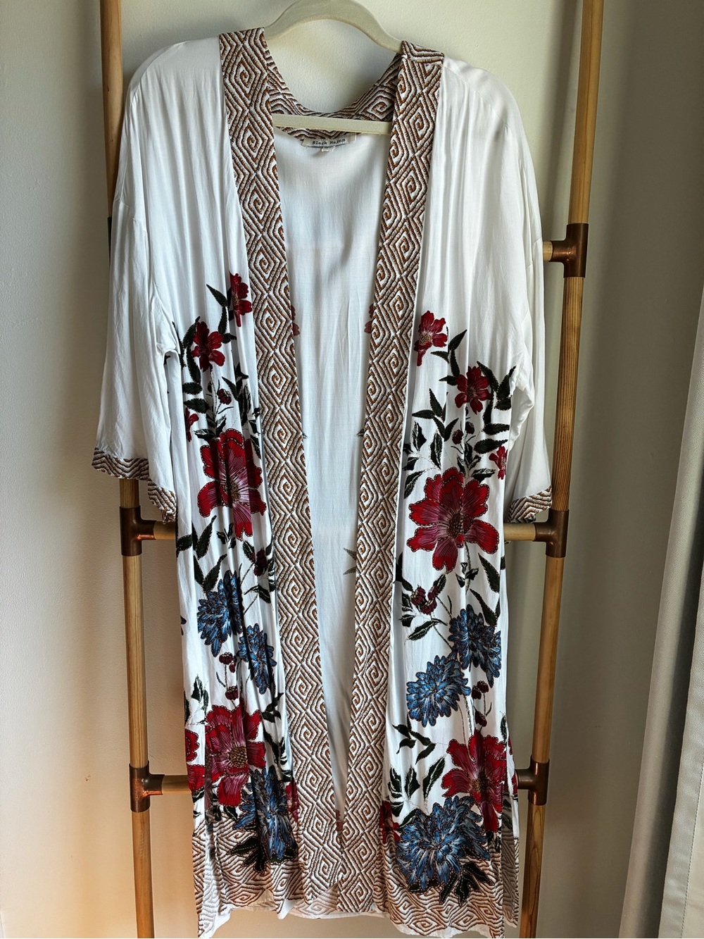 Black Rainn White Duster with Brown Geometric Trim